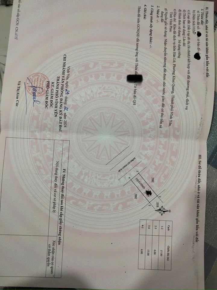 Bán đất dịch vụ Hán Lữ, Khai Quang, Vĩnh Yên 102m² - Sổ đỏ chính chủ, giá tốt!