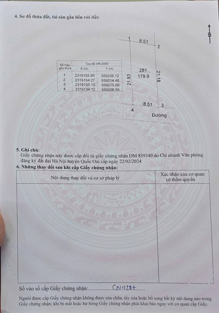 Đất nền Phú Cát Quốc Oai 180m² - Hướng Đông, pháp lý rõ ràng