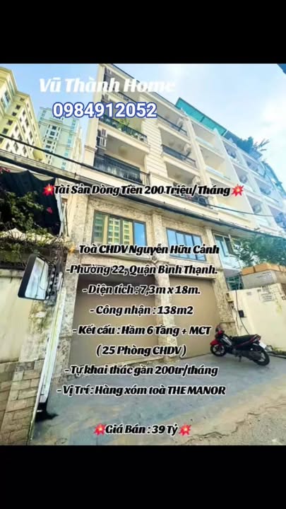 Căn hộ dịch vụ Nguyễn Hữu Cảnh, Bình Thạnh, 138m² giá 39 tỷ - Đầu tư sinh lời 200 triệu/tháng!