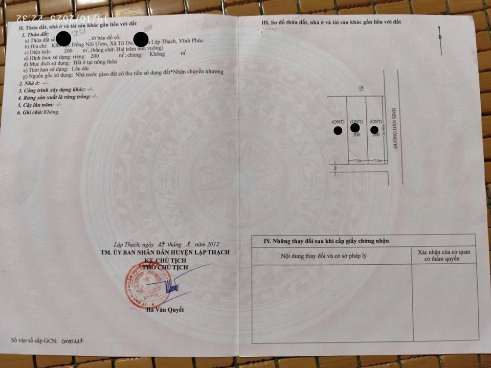 Đất thổ cư Tử Du, Lập Thạch 200m² - Cơ hội đầu tư hấp dẫn!