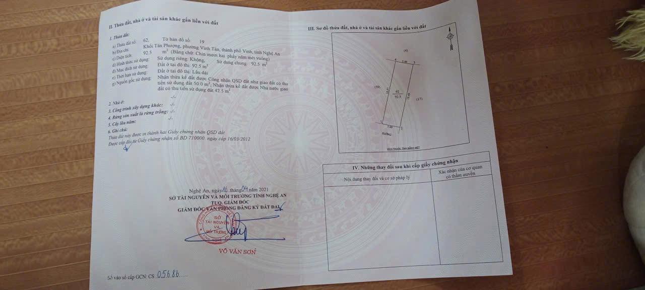 Lô đất đẹp Vinh Tân 92.5m² giá chỉ 2.35 tỷ - Cần bán gấp!