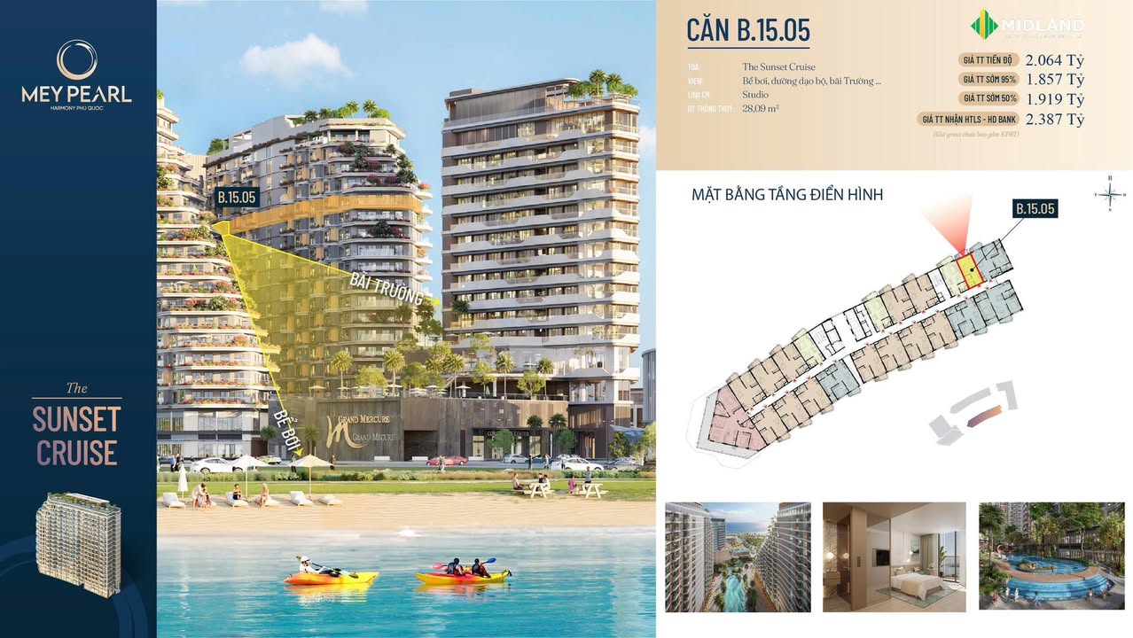 Căn hộ Mey Pearl Harmony Phú Quốc 28m² giá 1.857 tỷ - Thiết kế tối ưu, view đẹp!