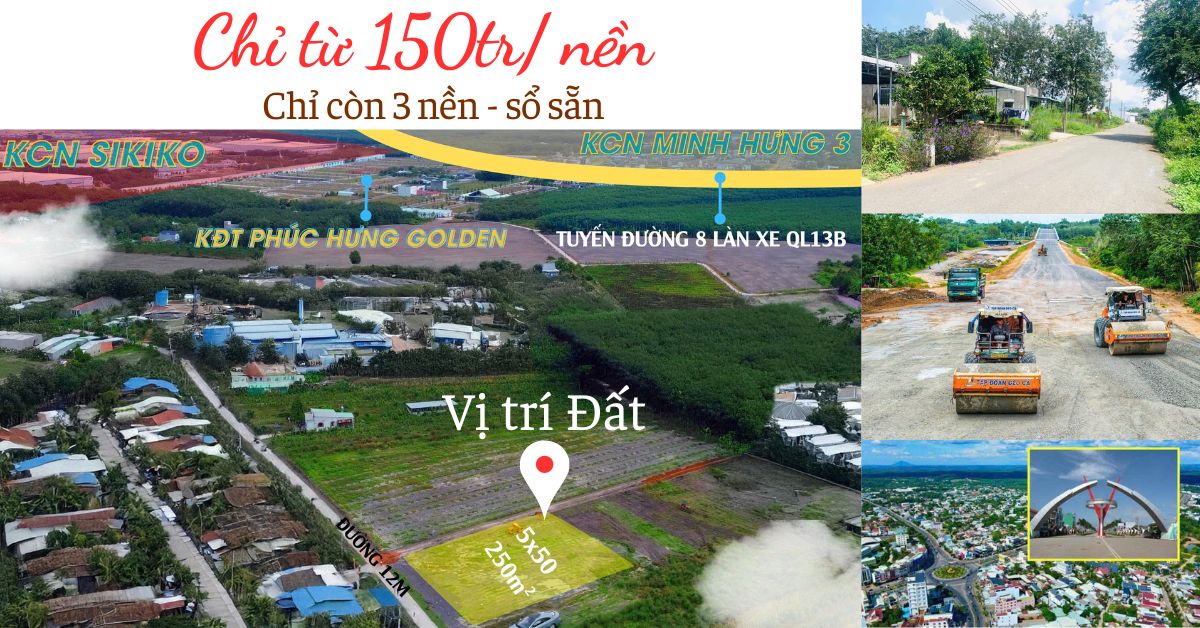 Đất nền Minh Hưng, Chơn Thành 250m² giá chỉ 150 triệu - Sổ đỏ chính chủ!