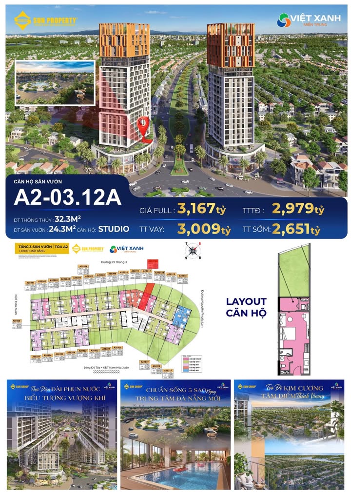 Căn hộ Sun Cora Tower Đà Nẵng 32m² giá 2.651 tỷ - Sân vườn riêng đẹp hiếm có!