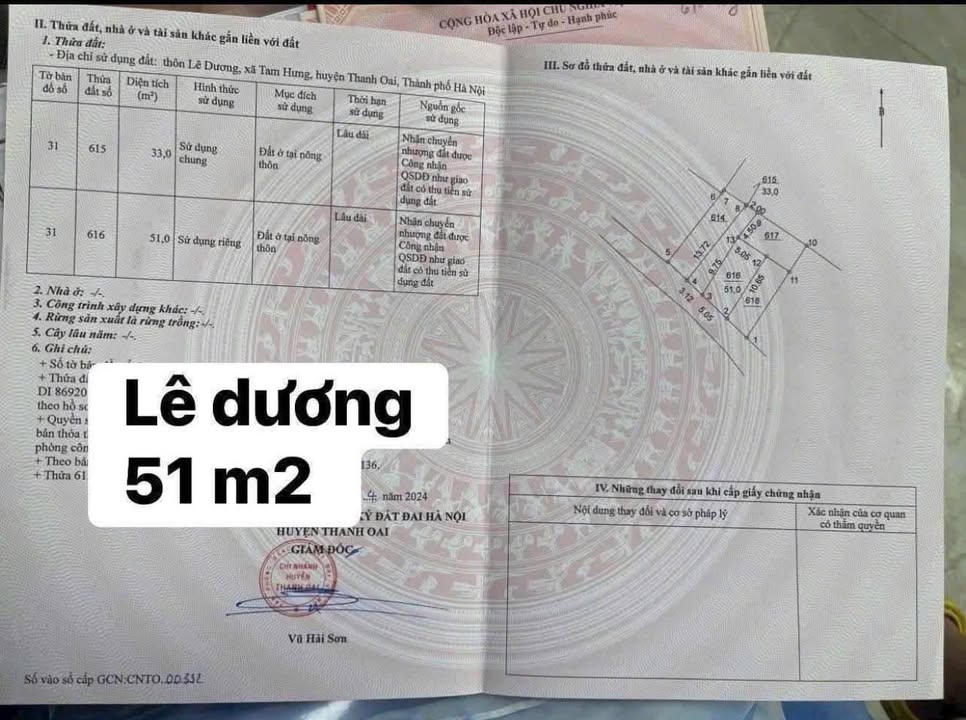Đất Lê Dương, Tam Hưng 51m² giá 4 tỷ - Ô tô vào tận đất!