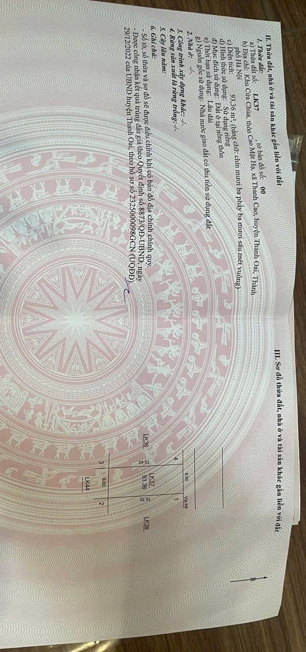 Đất nền Thanh Cao 93m² giá 5 tỷ - Cơ hội đầu tư không thể bỏ qua!