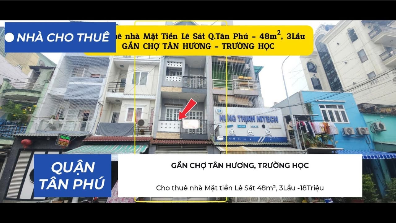 Nhà Mặt Tiền Lê Sát, Q.Tân Phú 48m² giá 18 triệu - Kinh doanh đa ngành nghề thuận lợi!