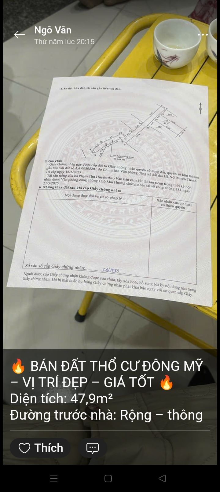 Đất thổ cư Đông Mỹ 47,9m² giá 4,75 tỷ - Vị trí đắc địa, an ninh tốt!