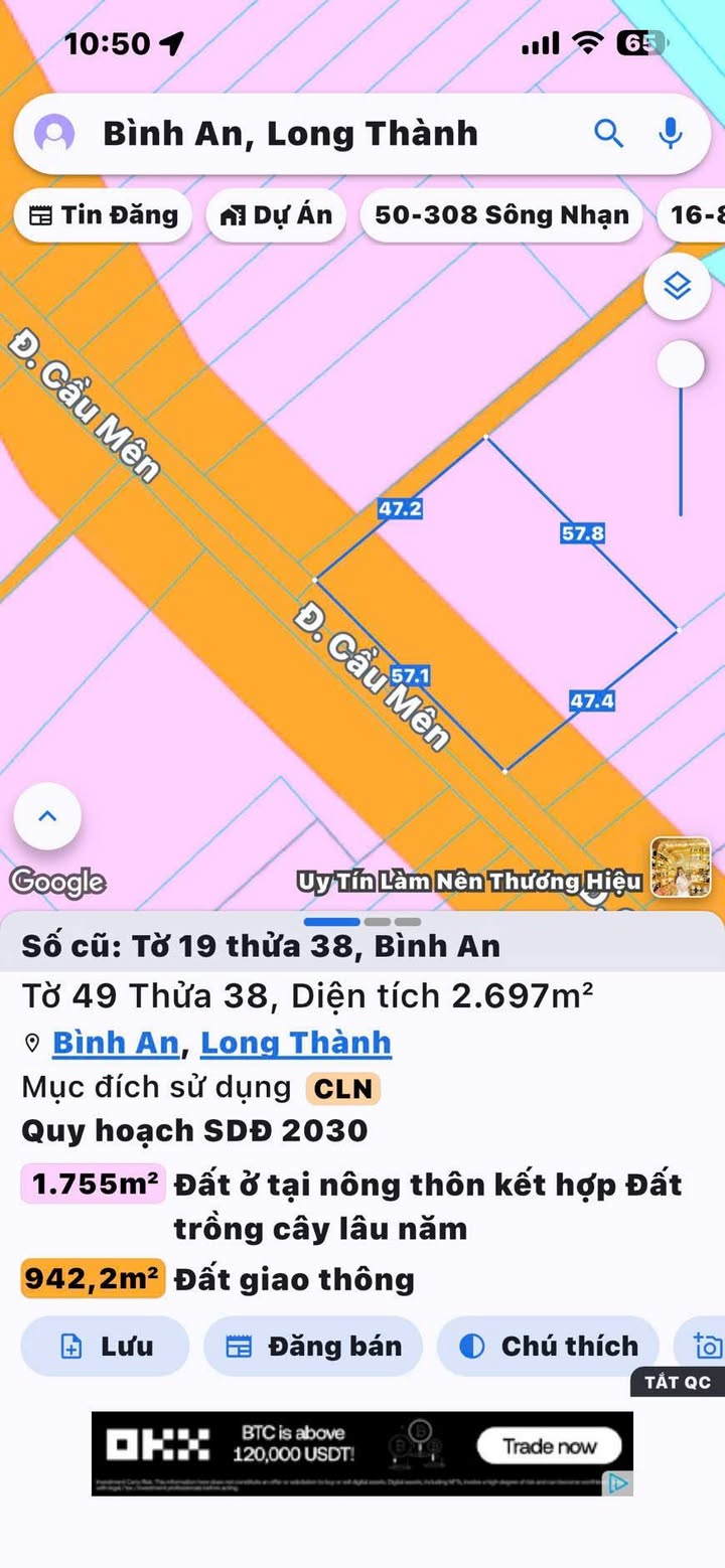 Đất nền góc 2 mặt tiền Cầu Mên Bình An 2700m² giá 9.99 tỷ - Đầu tư sinh lời ngay!