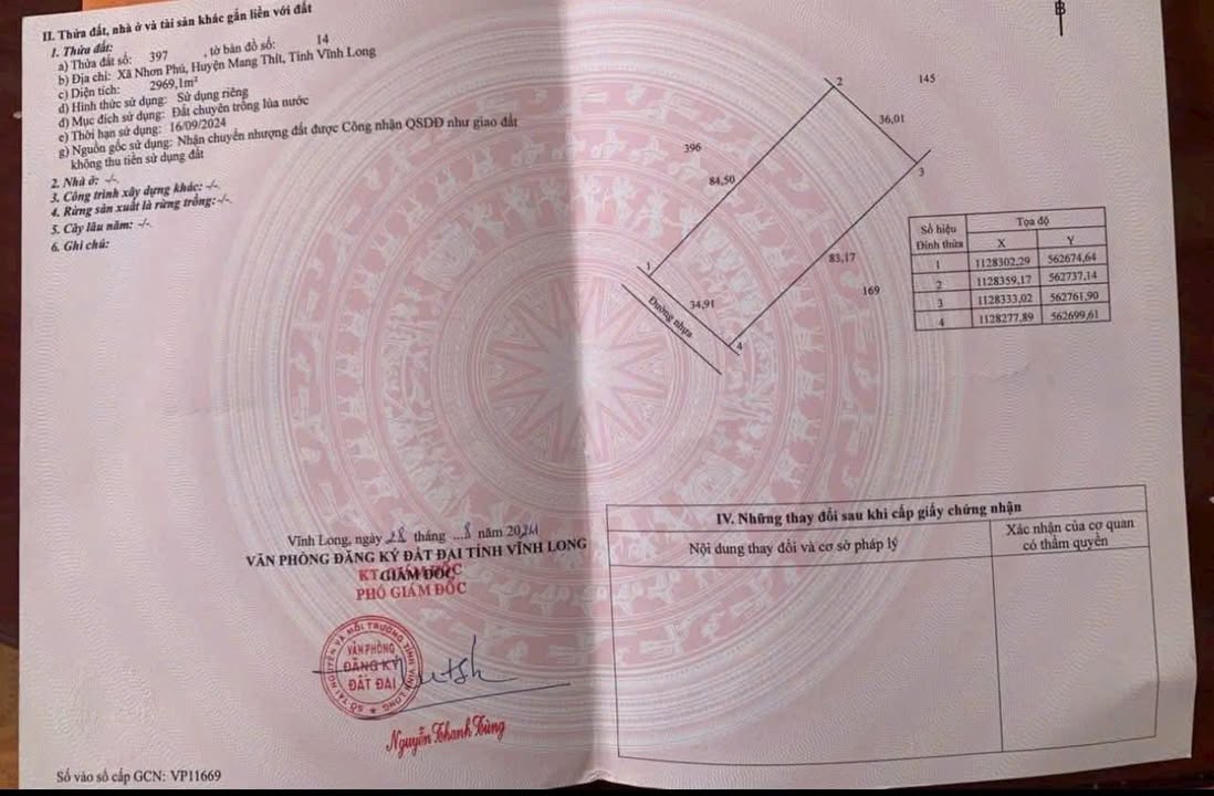 Đất mặt tiền đường nhựa Nhơn Phú, Mang Thít 2969m² giá 1,1 tỷ - Cơ hội đầu tư tuyệt vời!