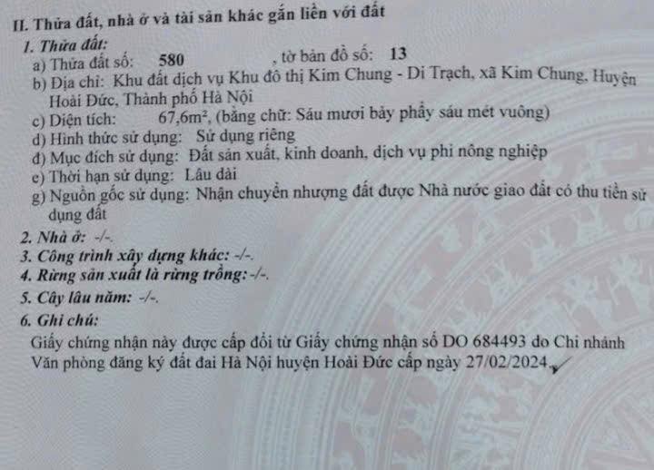 Đất dịch vụ Thăng Long 9 Kim Chung 68m² giá đầu tư - Vị trí đẹp, giao thông thuận lợi!