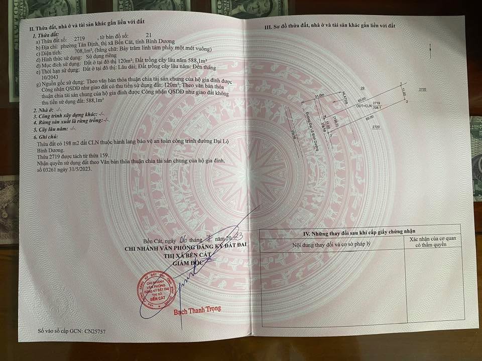 Đất mặt tiền Quốc Lộ 13, Tân Định, Bến Cát 708m² giá 11 tỷ - Vị trí vàng cho kinh doanh!