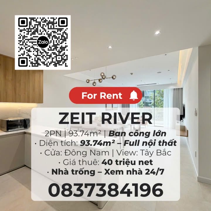 Căn hộ Thủ Thiêm Zeit River 93m² giá 40 triệu - Sẵn sàng vào ở ngay!