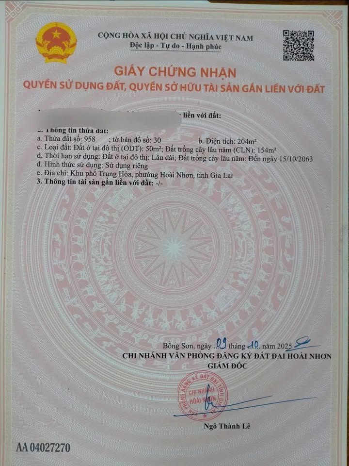 Đất nền Hoài Nhơn 180m² giá 600 triệu - Nở hậu 7m5, vị trí đẹp!