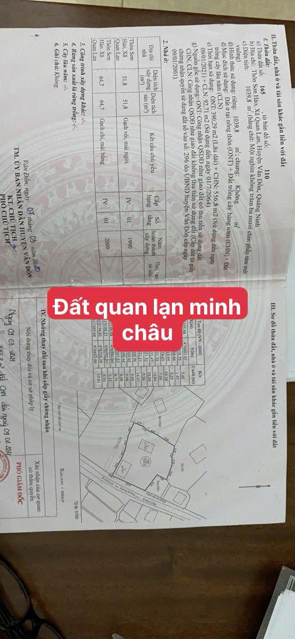 Đất thổ cư 390m² tại thôn Sơn Hào, xã Quan Lạn, Vân Đồn - Giá tốt chỉ 10.4 tỷ!