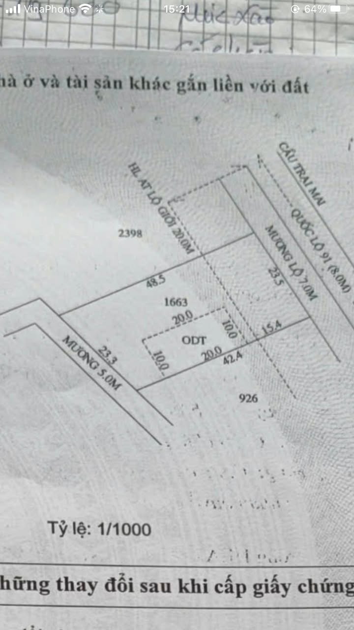 Đất thổ cư Thới Thuận, Thốt Nốt 1042m² - Mặt tiền Quốc lộ 91, giá thỏa thuận!
