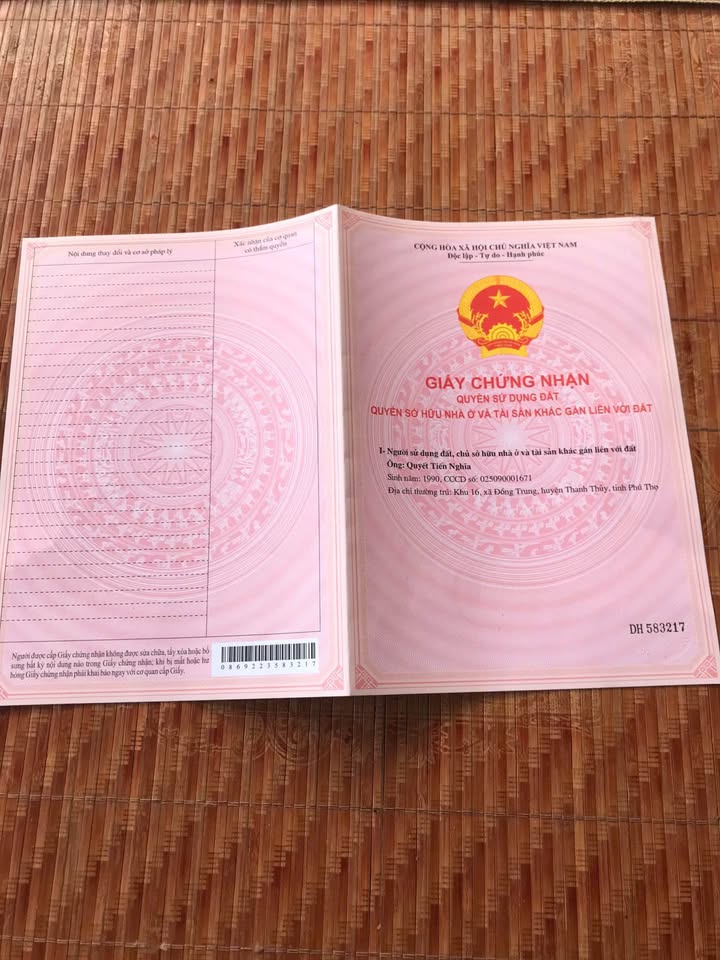 Đất thổ cư 223.6m² tại Khu Hầm, xã Tu Vũ, giá 6 tỷ - Cơ hội đầu tư tuyệt vời!