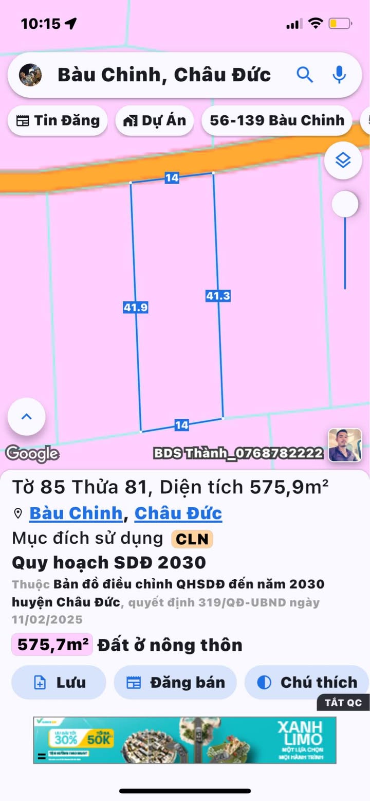 Đất nền Bàu Chinh 560m² giá 5.04 tỷ - Nền tảng vững chắc cho tương lai!