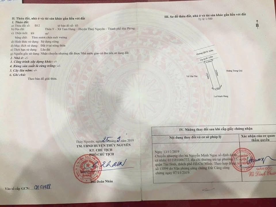 Đất nền Tam Hưng Thủy Nguyên 90m² giá 1.5 tỷ - Mặt tiền 4.5m, đường rộng rãi!