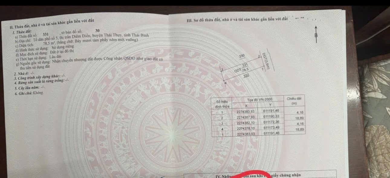 Đất nền tại Thị Trấn Diêm Điền, Thái Thụy 78m² giá chỉ 1.9 tỷ - Đường ô tô vào tận nơi!