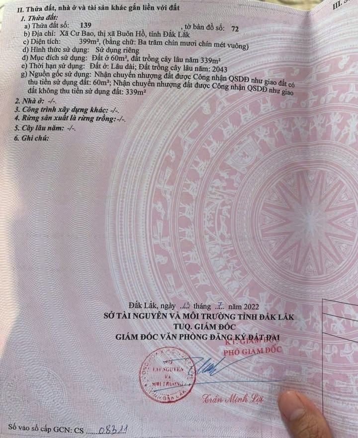 Đất nền Cư Bao, Buôn Hồ 400m² giá 370 triệu - Sổ đỏ chính chủ!