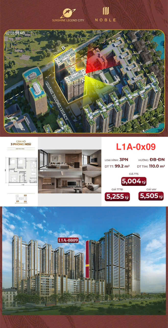 Căn hộ 3PN Sunshine Legend City 99.2m² giá 5 tỷ - Thiết kế sang trọng, view đẹp!