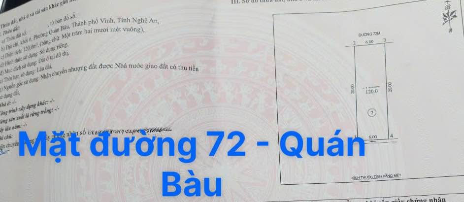 Đất mặt đường 72m tại Vinh 120m² giá 12.6 tỷ - Tiềm năng kinh doanh lớn!