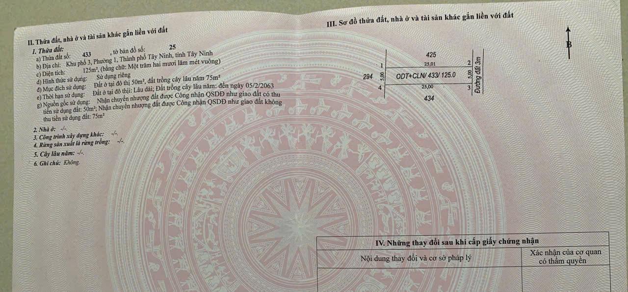 Đất thổ cư Hẻm 1 đường CMT8, phường 1, TP Tây Ninh, 125m² - Giá tốt cần bán gấp!