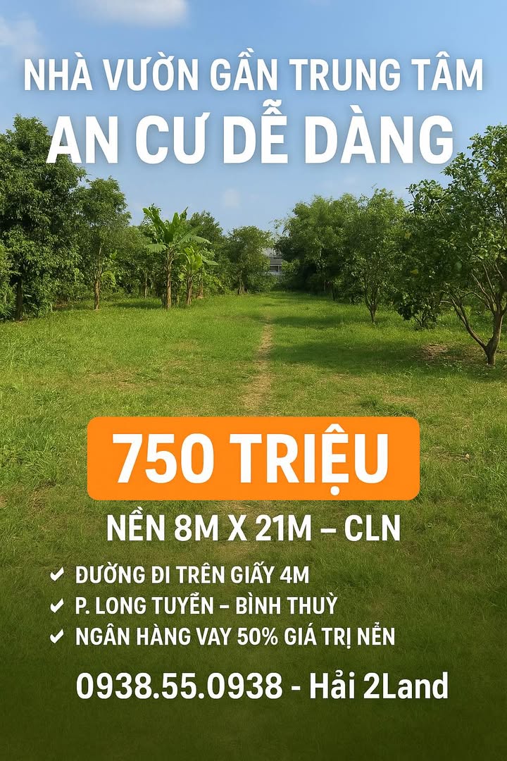Đất nền CLN 168m² tại Long Tuyền, Bình Thủy - Sở hữu ngay chỉ 750 triệu!