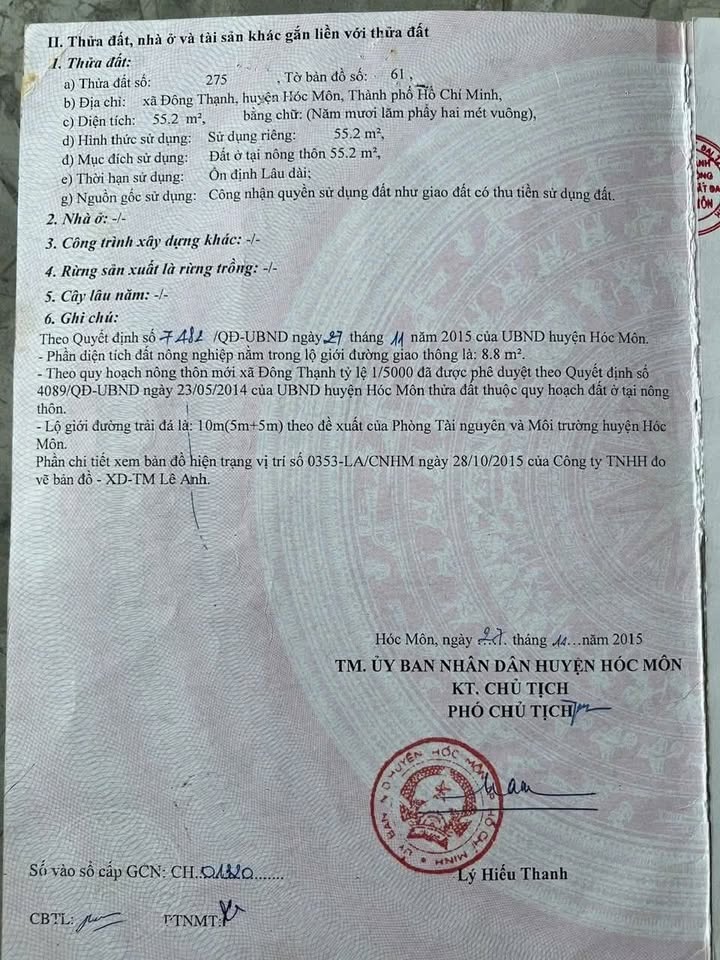 Đất thổ cư Hóc Môn 64m² giá 2.6 tỷ - Sổ hồng riêng, đường xe tải thuận tiện!