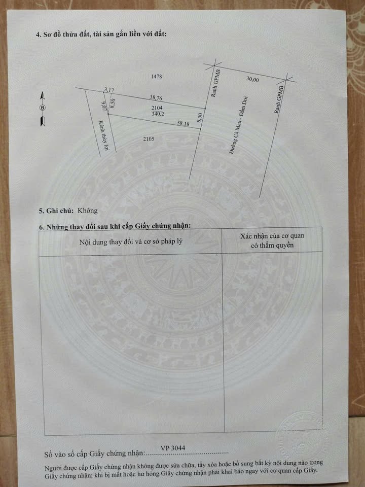 Đất thổ cư Hòa Thành, Đầm Dơi 340m² giá 1.25 tỷ - Mặt tiền Lộ Cà Mau