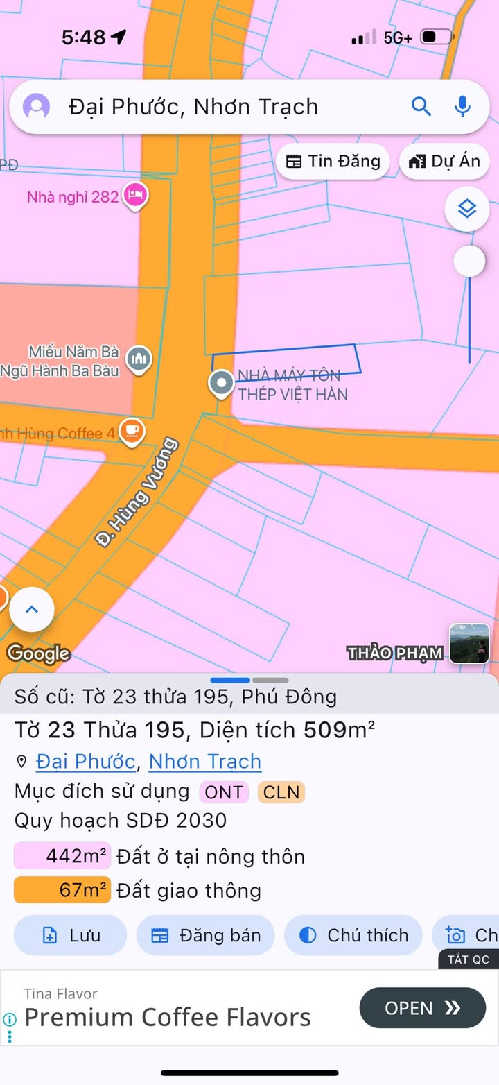 Đất thổ cư mặt tiền Hùng Vương xã Phú Đông 509m² giá 13 tỷ - Cơ hội đầu tư tuyệt vời!