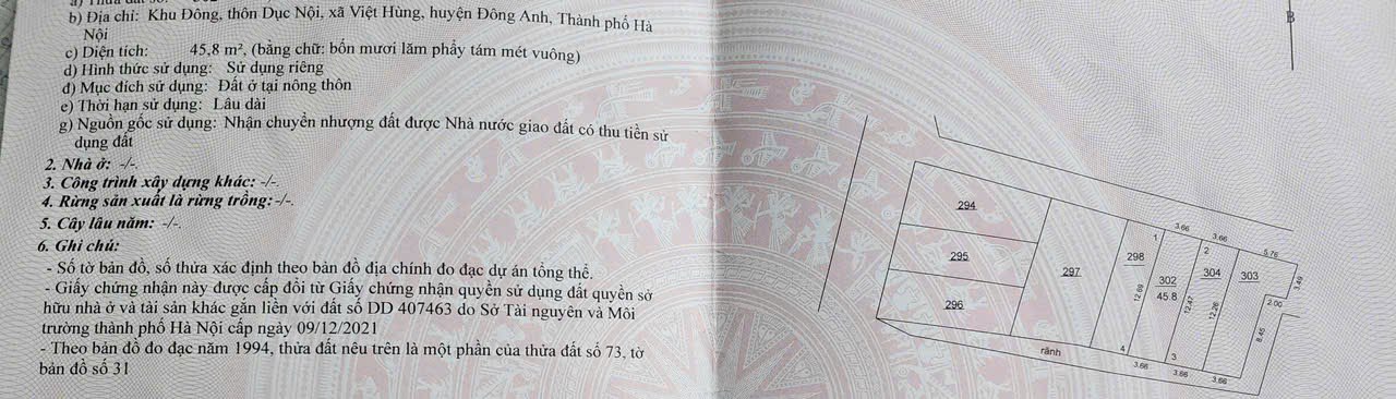 Đất thổ cư Thôn Đông, Việt Hùng, Đông Anh 45.6m² giá 3 tỷ - Cơ hội đầu tư tuyệt vời!