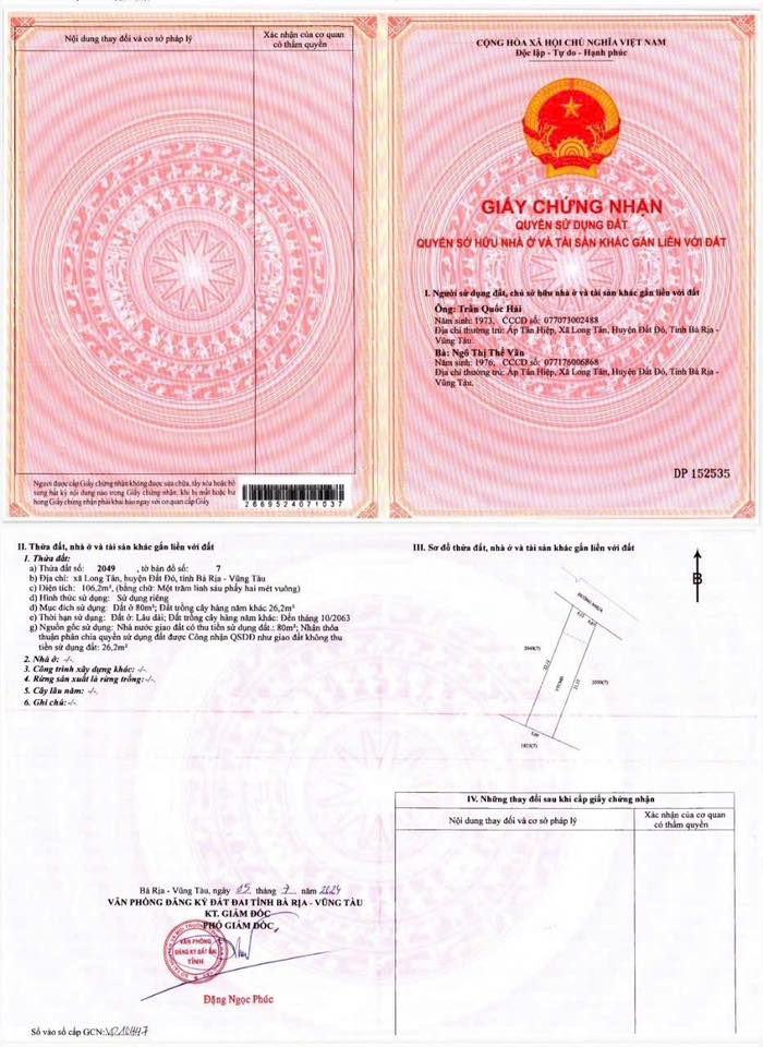 Đất nền đẹp tại xã Long Tân, huyện Đất Đỏ 106m² giá chỉ 850 triệu - Đầu tư sinh lời ngay!