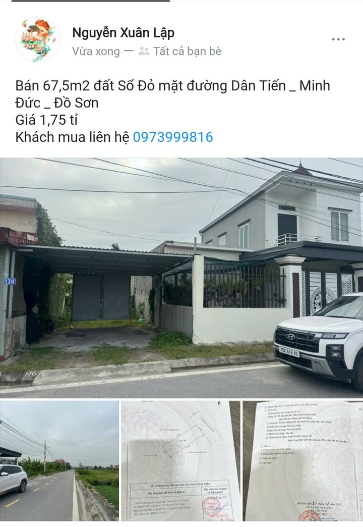 Đất Sổ Đỏ 67,5m² mặt đường Dân Tiến, Minh Đức, Đồ Sơn - Giá chỉ 1,75 tỷ VND
