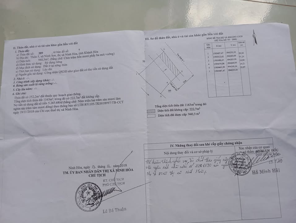 Đất thổ cư Ninh Hòa 300m² giá 900 triệu - Mặt tiền đường DT7