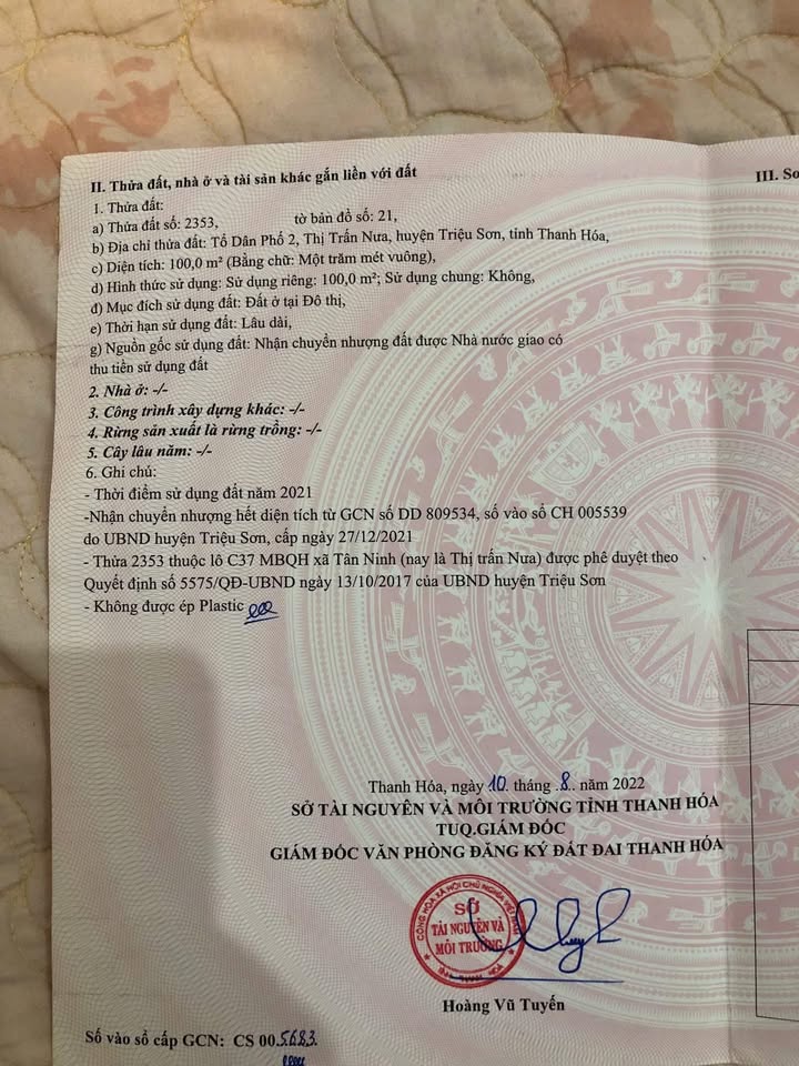 Đất nền chính chủ tại thị trấn Nưa, Triệu Sơn - Diện tích 100m², giá chỉ 900 triệu!