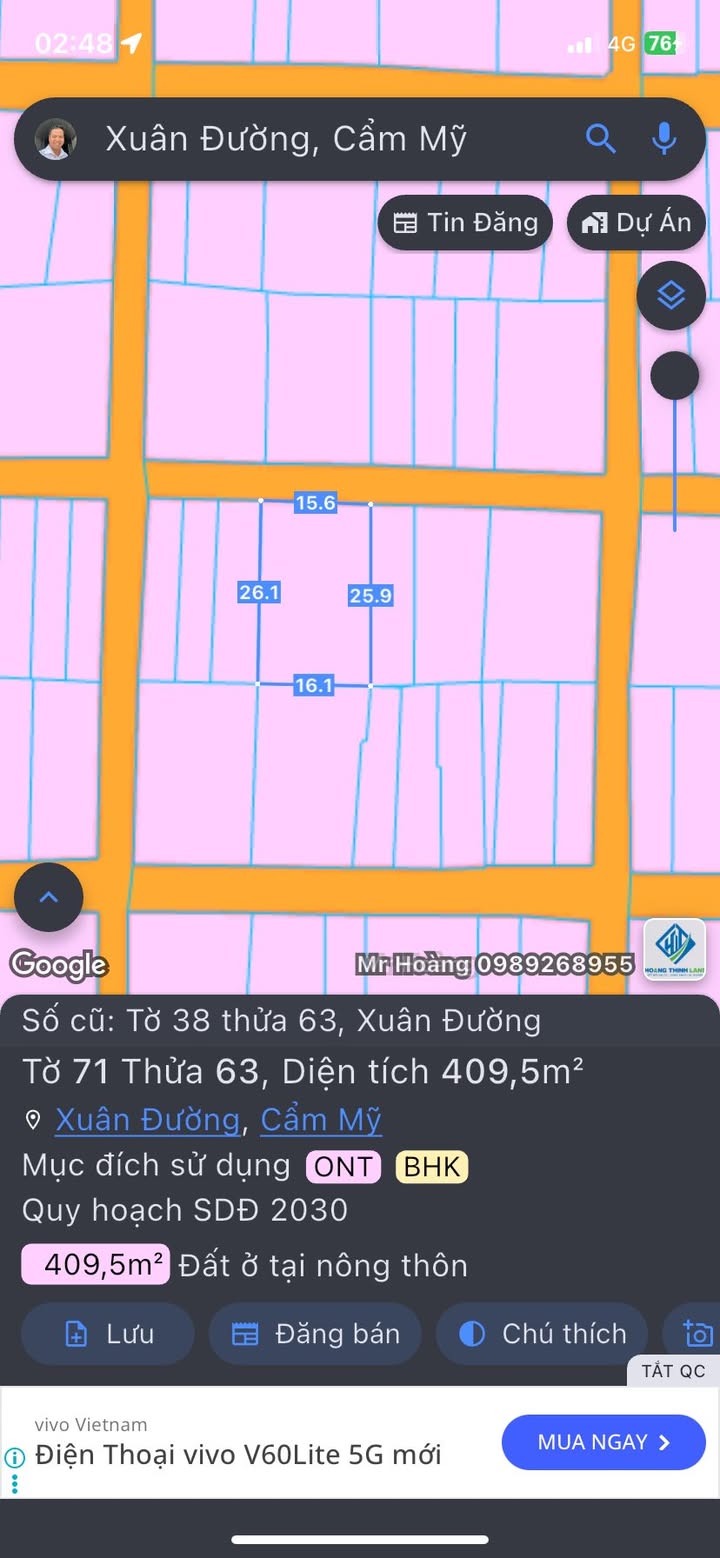 Đất thổ cư Xuân Đường Cẩm Mỹ 405.6m² giá 2.7 tỷ - Đầu tư sinh lời hấp dẫn!