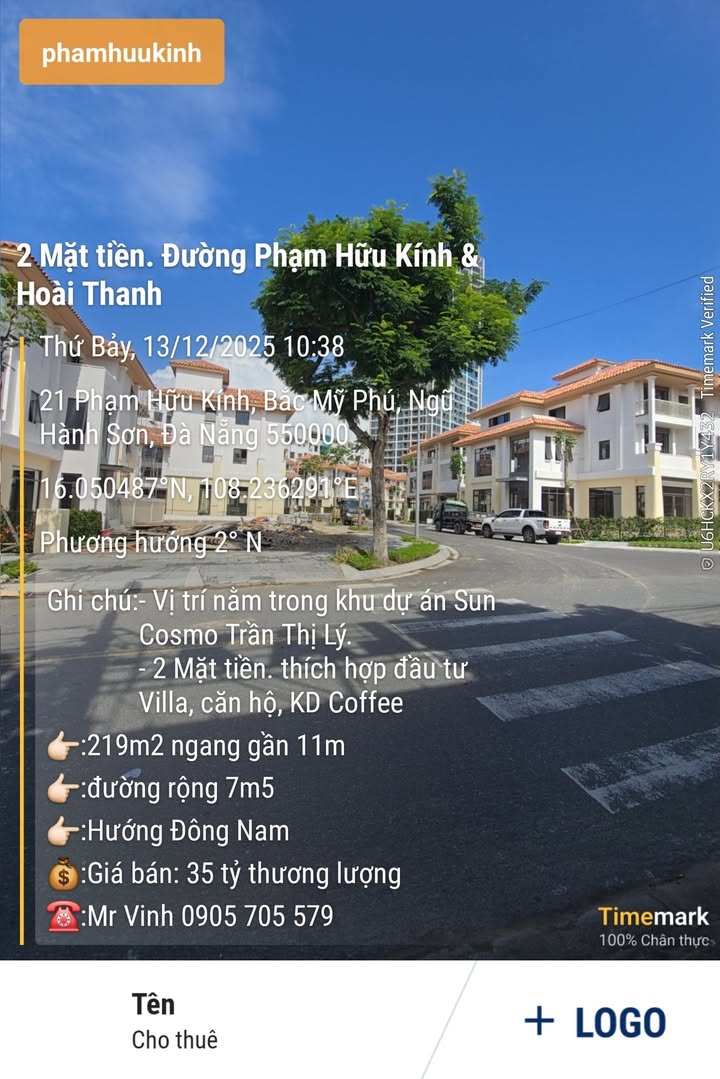 Đất nền góc 2 mặt tiền Khu Mỹ An, Ngũ Hành Sơn, Đà Nẵng - Diện tích 219m² giá 35 tỷ thương lượng!