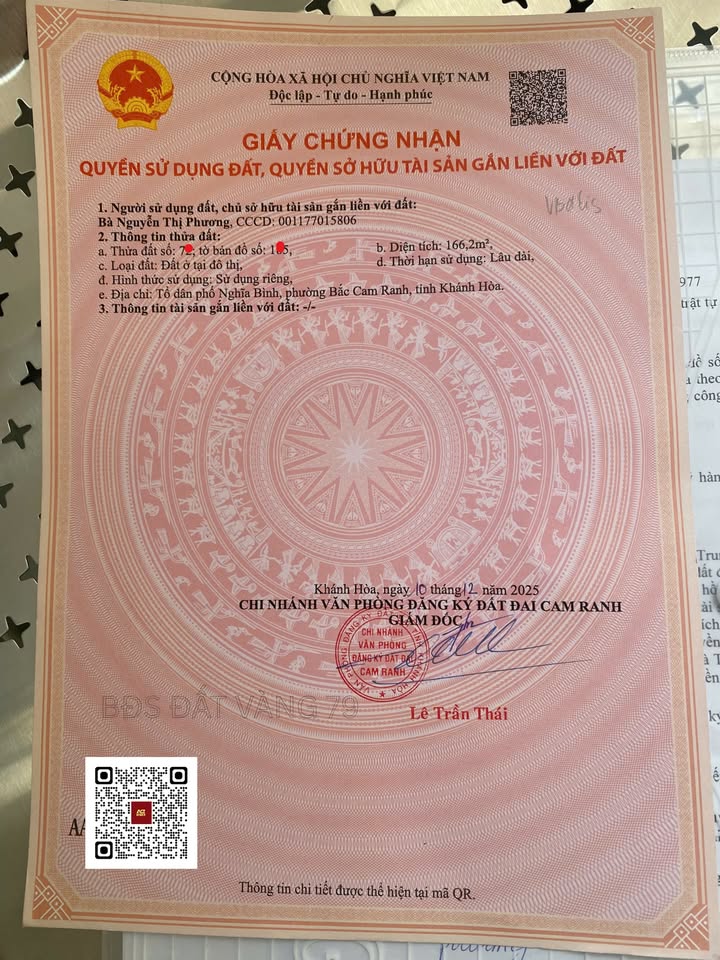 Đất nền 166,2m² Cam Nghĩa - Cam Ranh giá chỉ 2X triệu/m² - Đầu tư sinh lời lý tưởng!