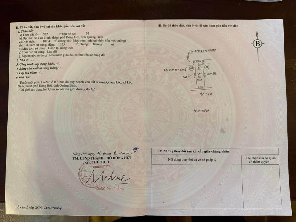 Đất ở Lộc Ninh Đồng Hới 102.38m² giá 1.3 tỷ - Mặt tiền đường nhựa 10.5m, cơ hội đầu tư tốt!