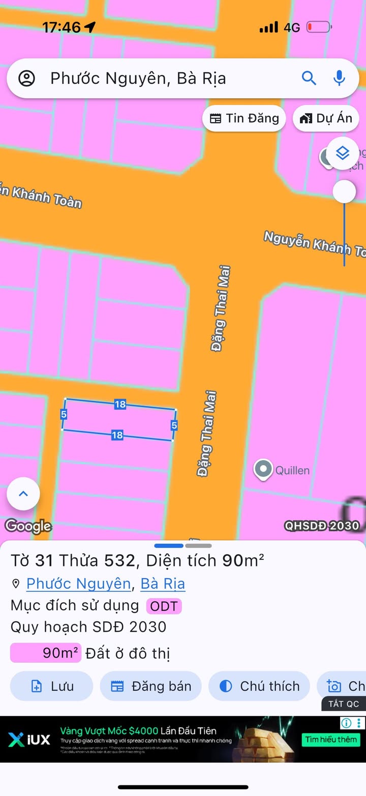 Đất mặt tiền Đặng Thai Mai, Bà Rịa - 90m² giá 3.59 tỷ - Đầu tư sinh lời ngay!