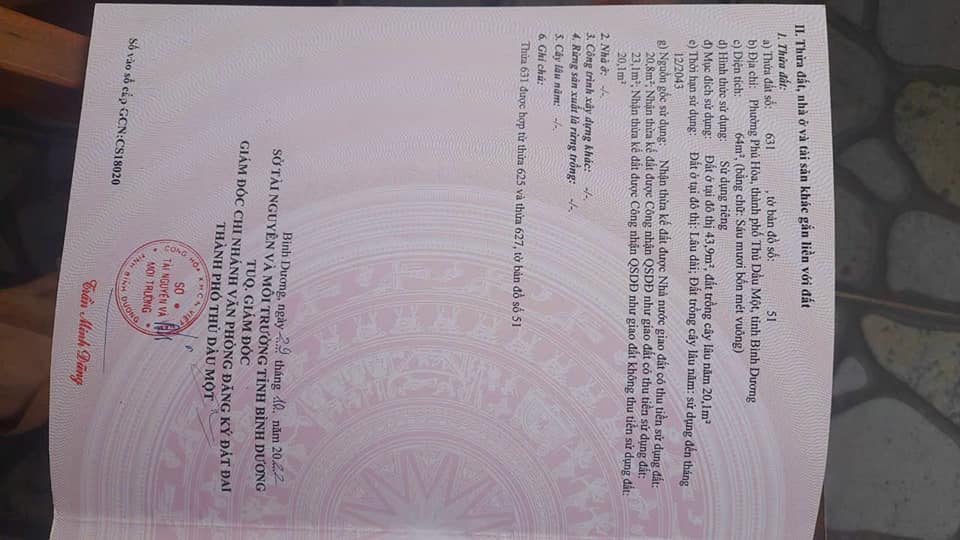 Đất thổ cư Phú Hòa, Thủ Dầu Một 64m² giá 1.6 tỷ - Sổ hồng chính chủ!