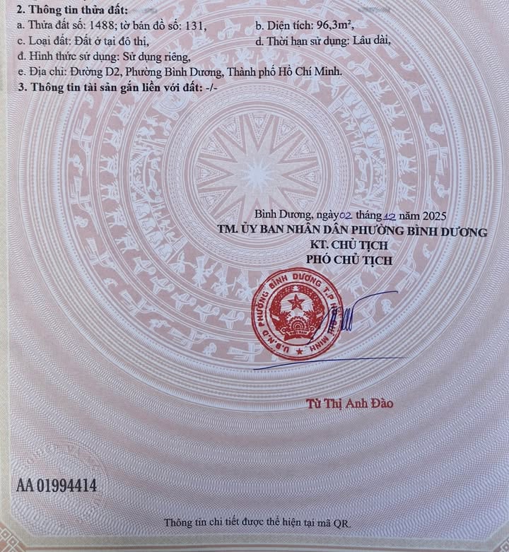 Đất thổ cư Phú Mỹ Thủ Dầu Một 96m² giá 3.05 tỷ - Sổ hồng chính chủ, đầu tư sinh lời!