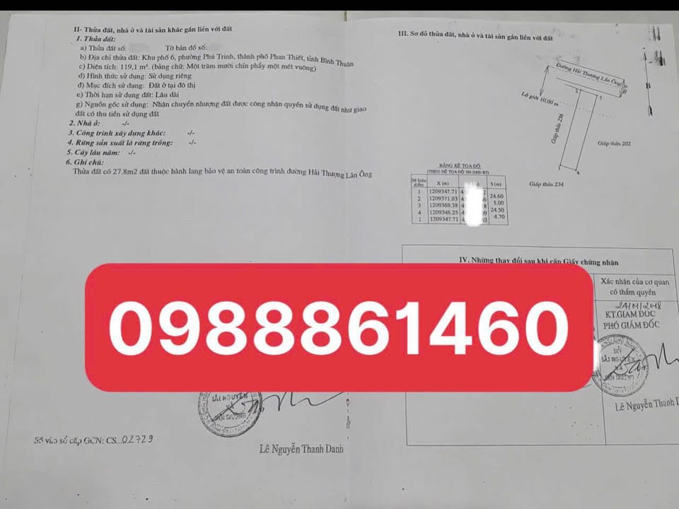 Đất thổ cư mặt tiền Hải Thượng Lãn Ông, Phú Trinh, Phan Thiết 119.1m² - Giá chỉ 3 tỷ!