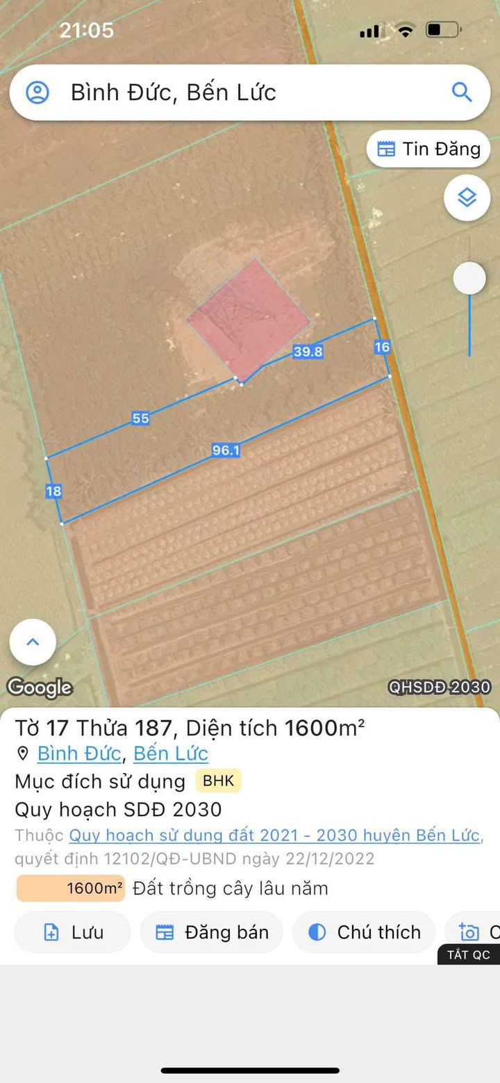 Đất vườn 1.600m² tại ấp 5 Bình Đức, Bến Lức - Giá 1.35 tỷ, cơ hội đầu tư tuyệt vời!