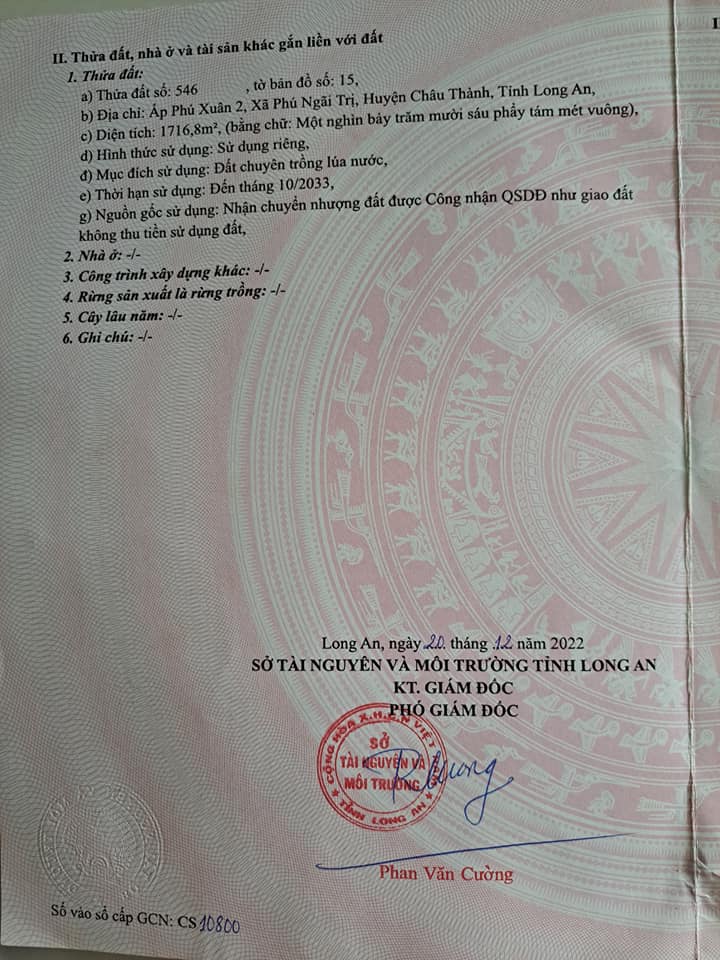 Đất lúa 1 công 7 tại Phú Ngãi Trị, Châu Thành, Long An - Giá chỉ 700 triệu!