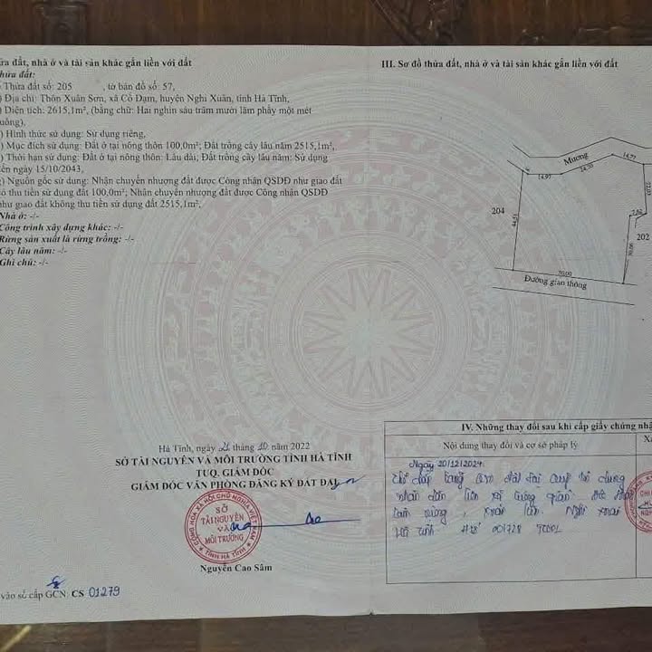 Đất thổ cư Cổ Đạm, Nghi Xuân 2615m² giá 7 tỷ - Cơ hội đầu tư hấp dẫn!