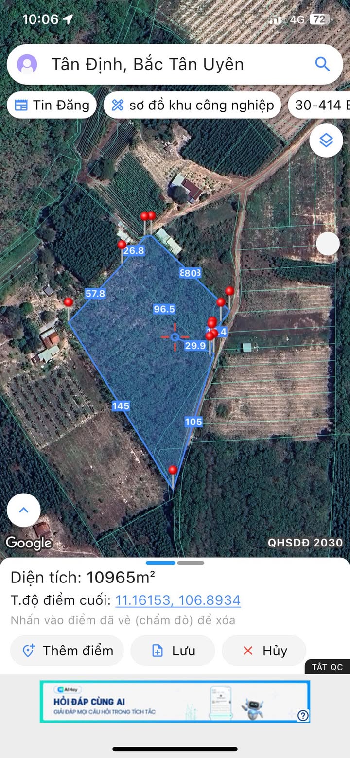 Đất nền 1ha tại Tân Định, Bắc Tân Uyên - Mặt tiền 130m, giá 5 tỷ hấp dẫn!