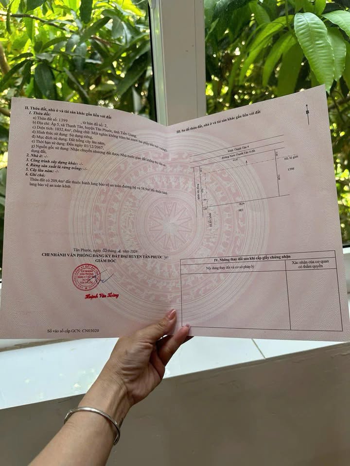 Đất thổ cư chính chủ Thạnh Tân, Tân Phước, 1.032,4m² - Sổ hồng cầm tay, giá thương lượng!